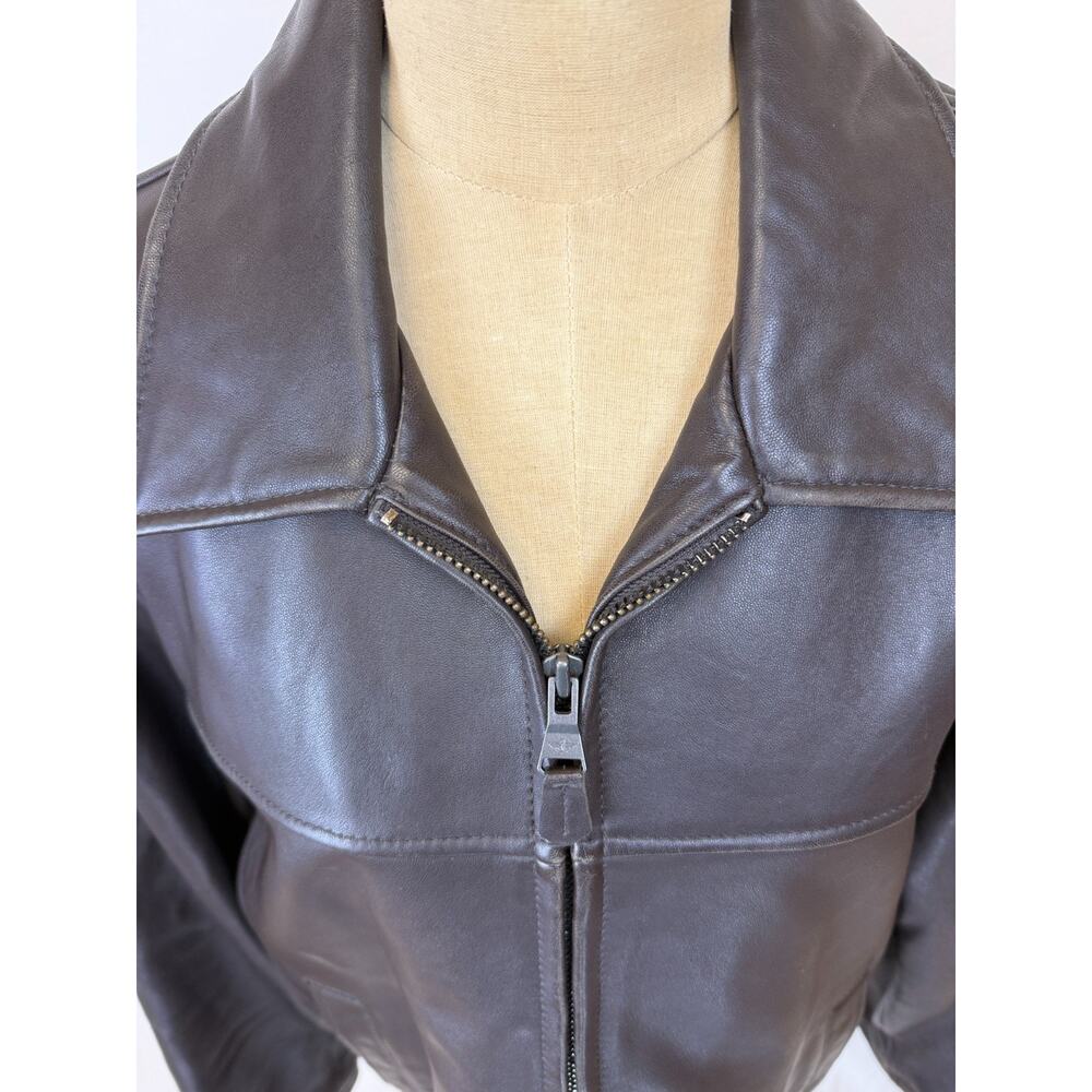 Dockers Premium Brown Leather Bomber Jacket Mens LARGE #1-0167 - Picture 5 of 9